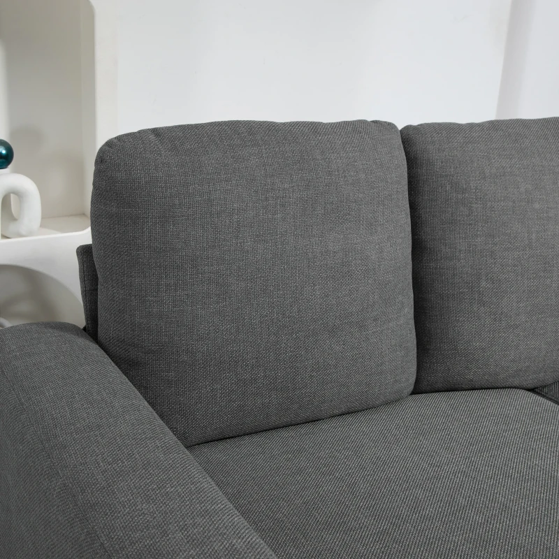 HOMCOM Canapea de 3 Locuri din Material Textil cu Brațe, Perne Căptușite și Înveliș cu Efect de In, 237x94x102 cm, Gri(m-7)