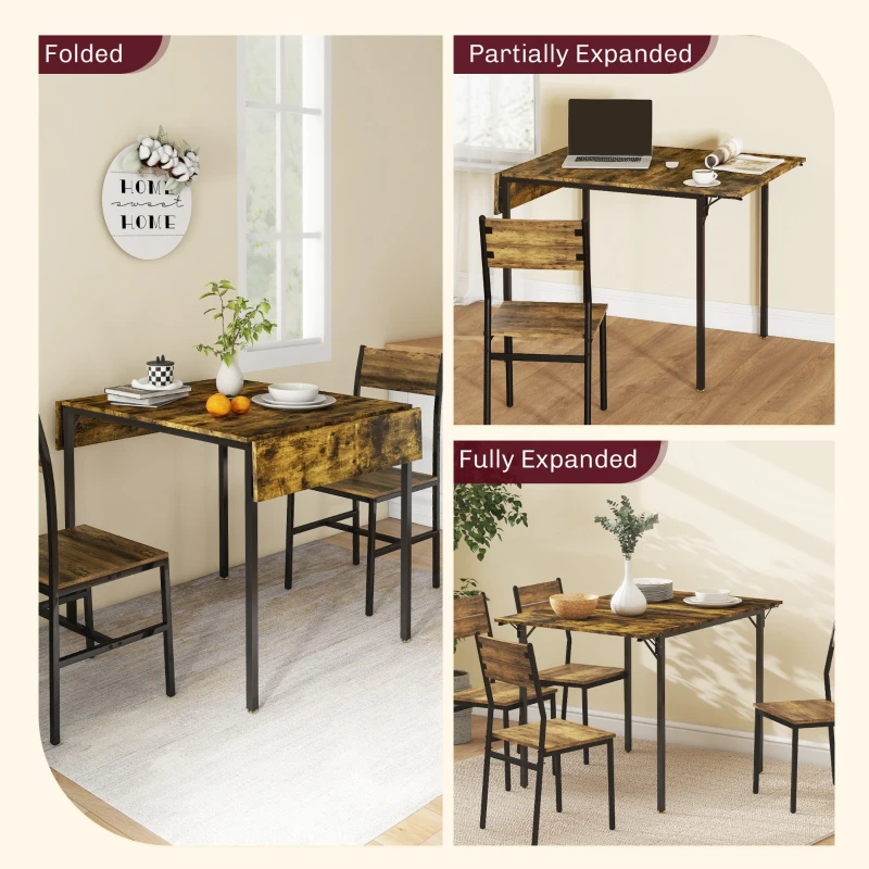 Homcom Masa Stil Industrial 120×79×79 cm – Pliabila cu Laturi Extensibile