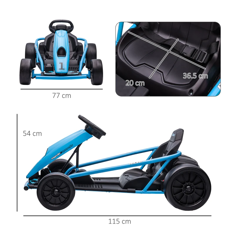 HOMCOM Go Kart Electric pentru Copii, Kart cu Pedale pentru Copii cu Pornire Lentă, Claxon, 115x77x54 cm, Albastru(m-3)