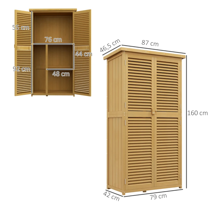 Outsunny Weerbestendige Tuinkast, 2 Deuren met Slot, Grenenhout, 87L x 46,5B x 160H cm, Lichtgeel(m-3)