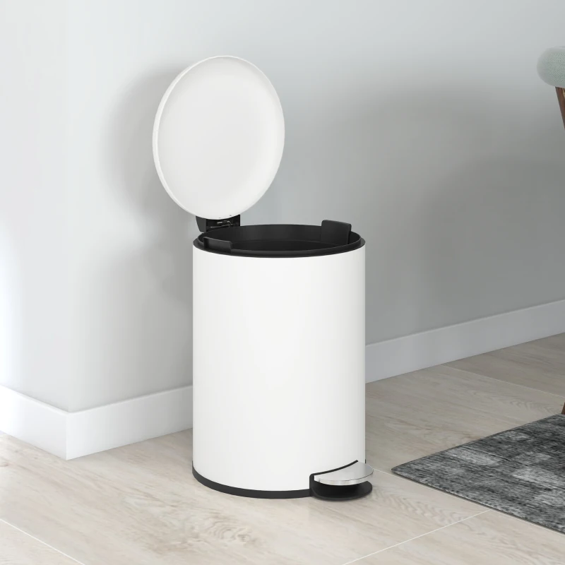 HOMCOM Prullenbak 20L, met Pedal, Binnenemmer, vingerafdrukvrij, Stil Sluiten, Crèmewit