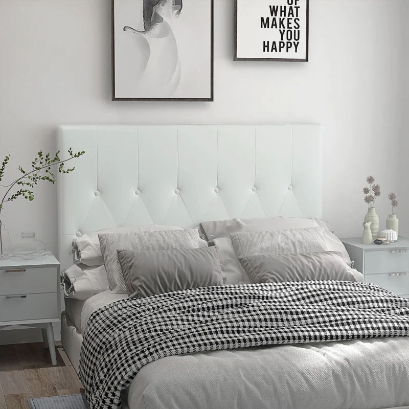 HOMCOM Căpătâi Pat Matrimonial Capitonată cu Design cu Nasturi, Spătar Pat din Piele PU și MDF, 160x7x120 cm, Alb