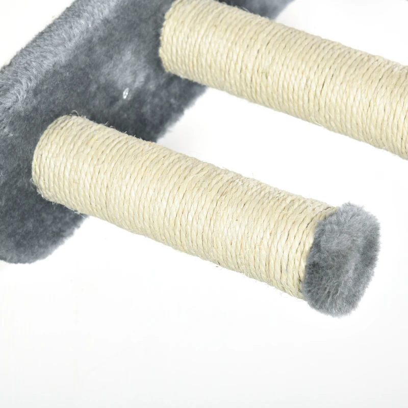 PawHut Prateleiras de Parede para Gatos 4 Peças com Rede Plataforma Semicircular Plataformas de Salto e Poste de Sisal Cinza