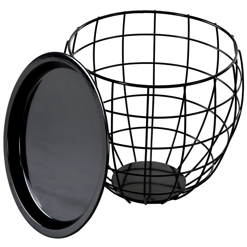 HOMCOM 3-Delige Salontafelset, Afneembaar Tafelblad, Stalen Frame, Glanzend Zwart, Verschillende Groottes