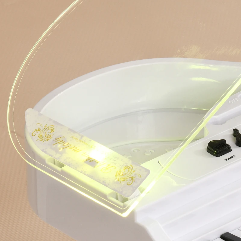 AIYAPLAY Piano Eletrónico para Crianças com 32 Teclas Microfone Luzes 22 Músicas 4 Tons e Volume Ajustável 37x30,5x60,4 cm Branco