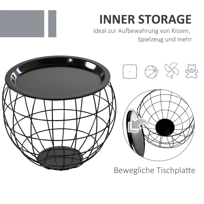 HOMCOM 3-Delige Salontafelset, Afneembaar Tafelblad, Stalen Frame, Glanzend Zwart, Verschillende Groottes