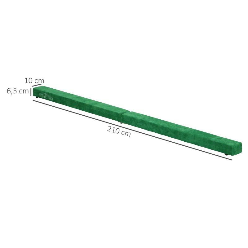 HOMCOM Opvouwbare Evenwichtsbalk, Antislip, Suèdebekleding, Robuust Hout, 210 x 10 x 6,5 cm, Groente(m-3)