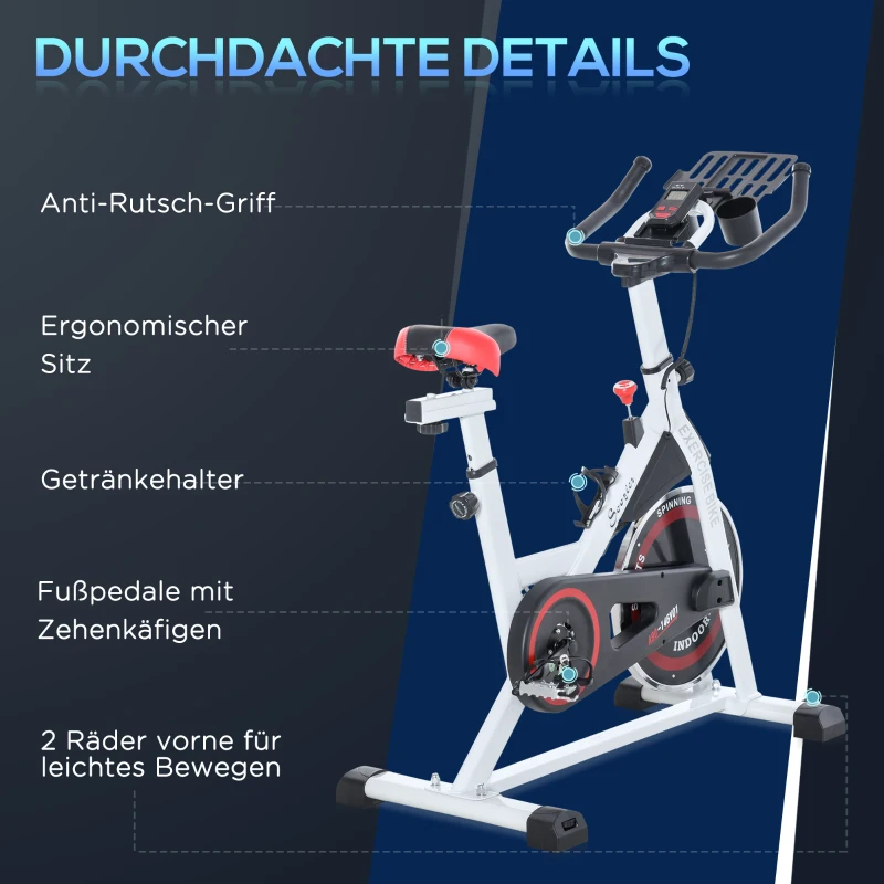 HOMCOM Ergometr, regulowany opór, do 120kg, Stal, D103xS53xW100-114cm, Biały/Czarny