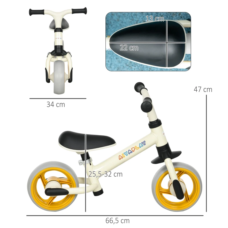 AIYAPLAY Bicicleta sem Pedais para Crianças de 18-48 Meses Bicicleta de Equilíbrio com Assento Ajustável em Altura 66,5x34x47 cm Branco