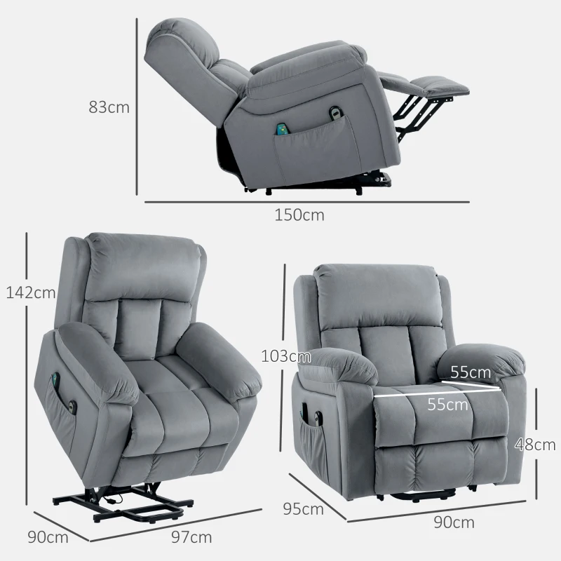 HOMCOM Poltrona Relax Levanta Pessoas Elétrica Poltrona Elevatória com Massagem Poltrona Reclinável com Aquecimento Cinza