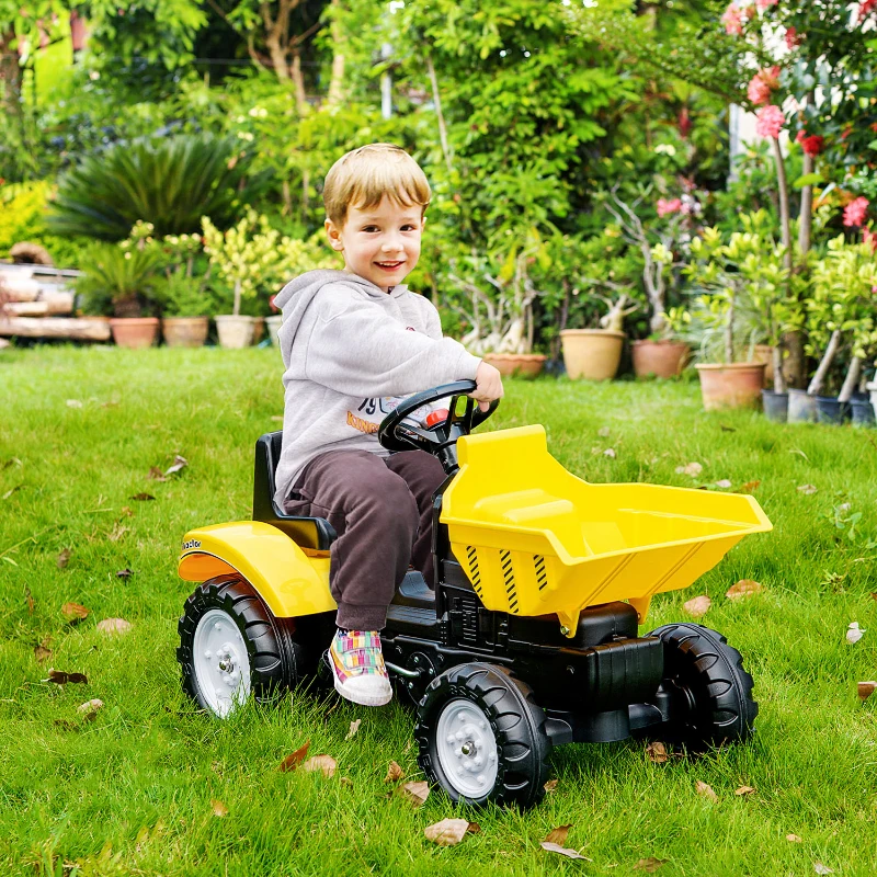 HOMCOM Kids Ride on Tractor No Power Pedal Go Kart with Manual Control Bucket for 3-6 Years Old