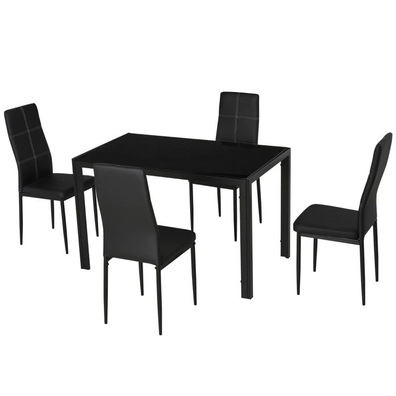 HOMCOM Set de luat masa 4 Scaune tapitate si 1 Masa pentru 4 persoane negru