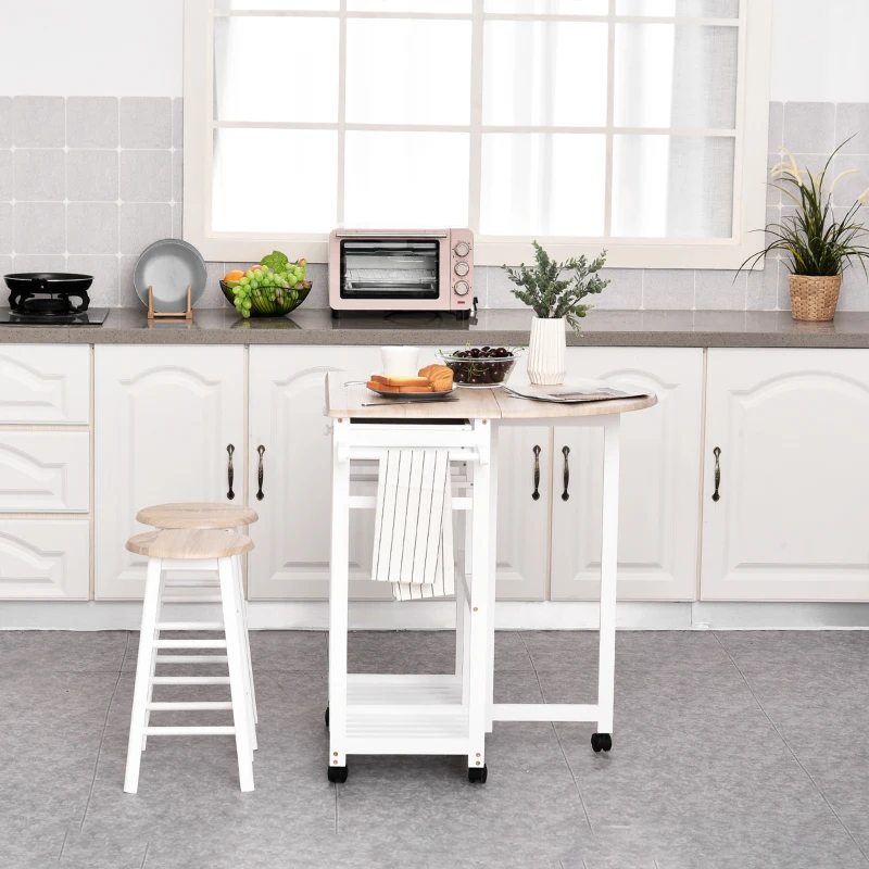 Homcom Carut Bucatarie Pliabil – Cu 2 Scaune Incluse, MDF Alb