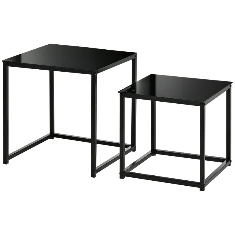 HOMCOM Set 2 Masute pentru Sufragerie Moderne din Otel si Sticla Securizata - Negru