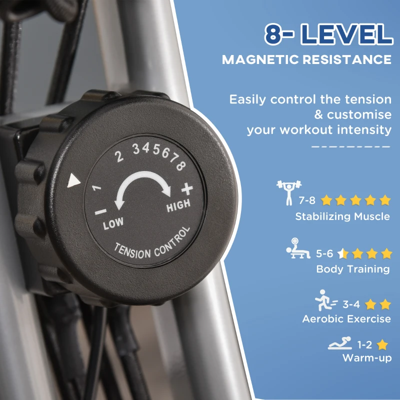 HOMCOM 2-in-1 Folding Exercise Bike with 8-Level Magnetic Resistance, Arm Resistance Band, Pulse Sensor, Grey(m-6)