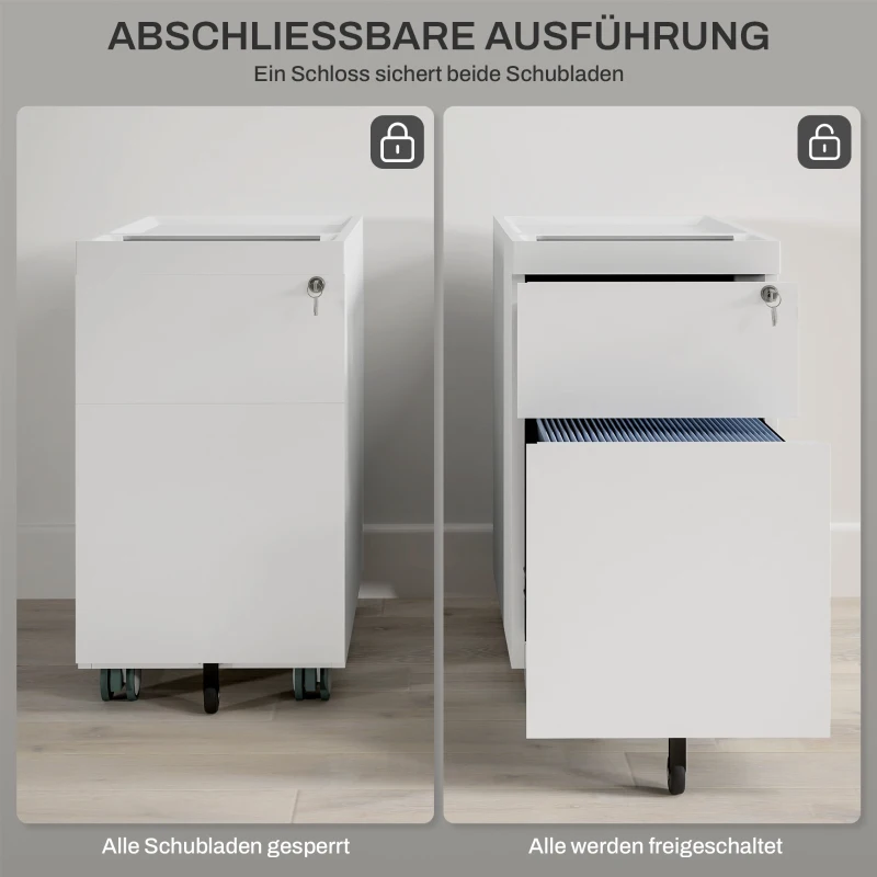 HOMCOM Archiefcontainer met Dubbelslot, Hangmappen, gepoedercoat Staal, 30x50x53,5 cm, Wit