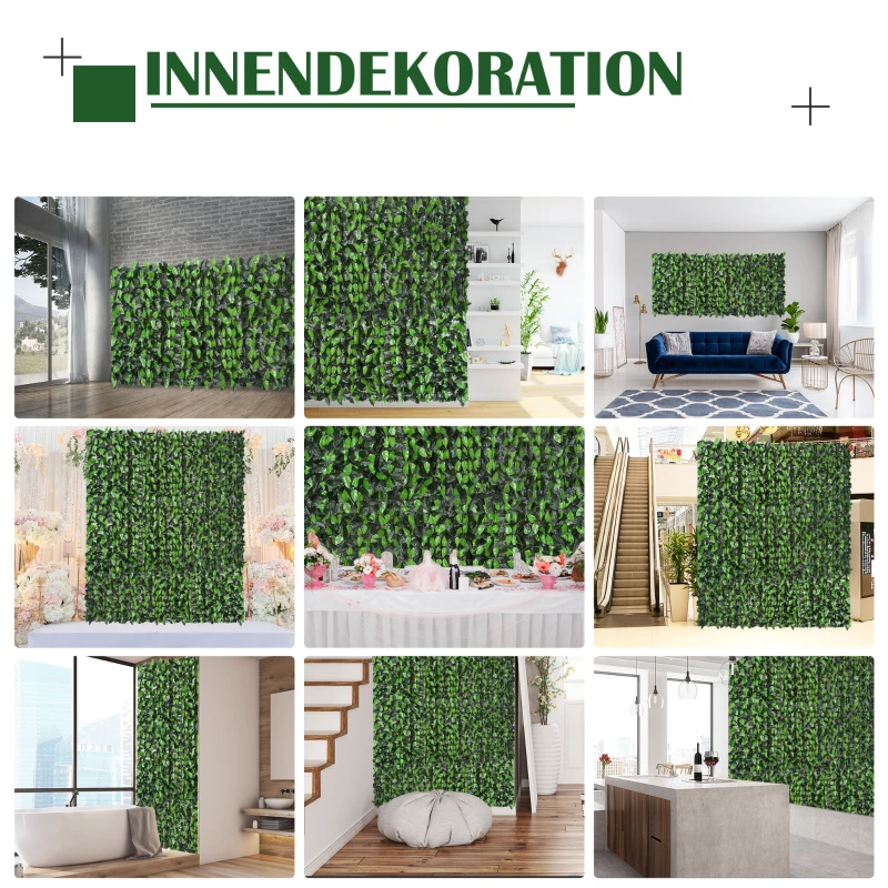 Outsunny Sztuczny Żywopłot, Roślina Wspinająca do Dekoracji Zewnętrznych, Realistyczny Wygląd, 300 cm×100 cm, Ciemnozielony