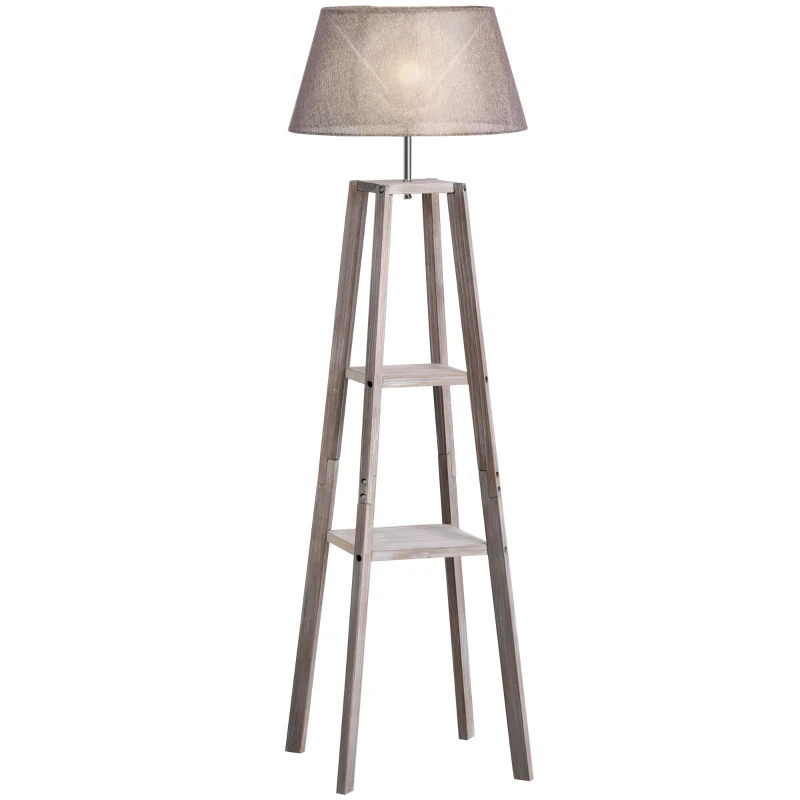 HOMCOM Lampadaire design contemporain 2 étagères intégrées 40 W max. dim. 45L x 45l x 148H cm pin lin gris
