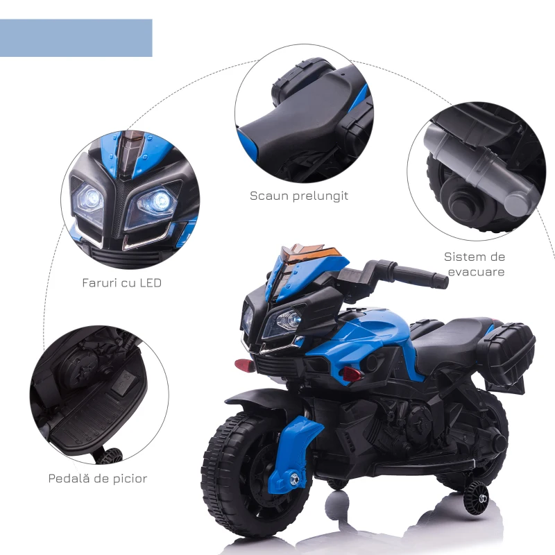 HOMCOM Motocicleta Electrica pentru Copii 18-48 Luni cu Faruri si