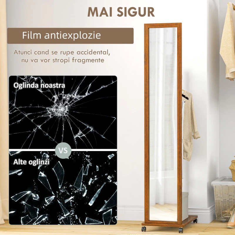 HOMCOM Oglinda De Sine Statatoare, Rulanta, Nuc