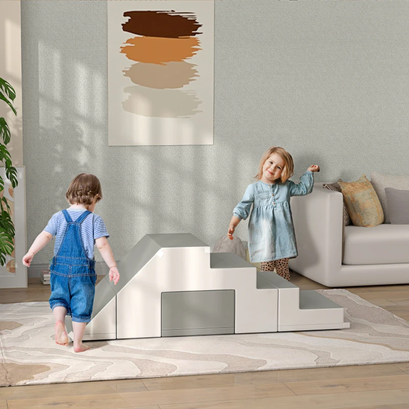 HOMCOM Klim- en Glijdspeelgoed voor Kinderen, Bevordert Motoriek, Kunstleer, EPE-Schuim, 86x49x47 cm, Grijs