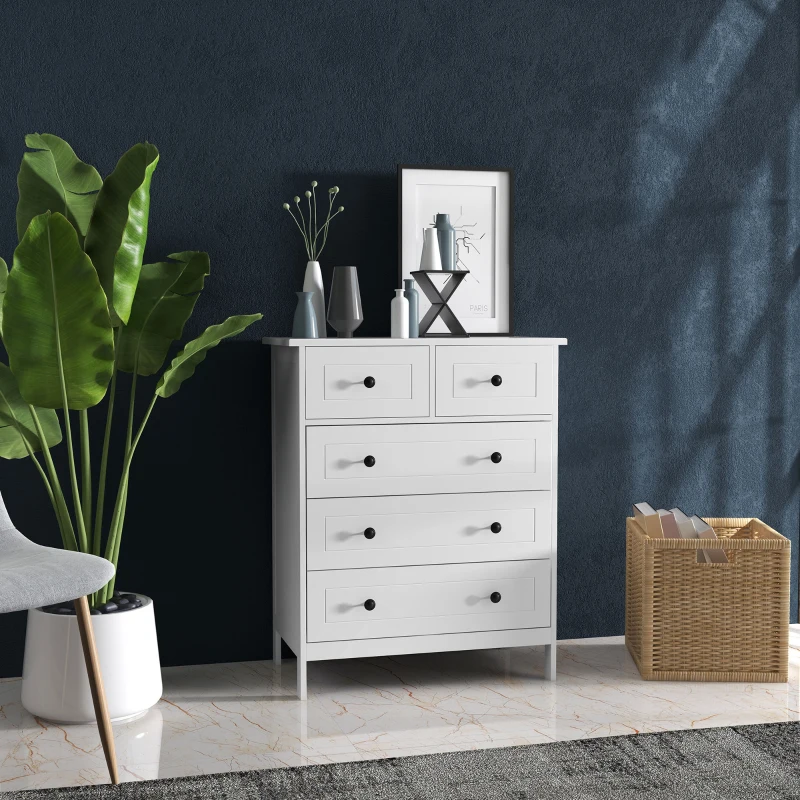 HOMCOM Comoda cu 5 Sertare cu Manere, Alb(m-11)
