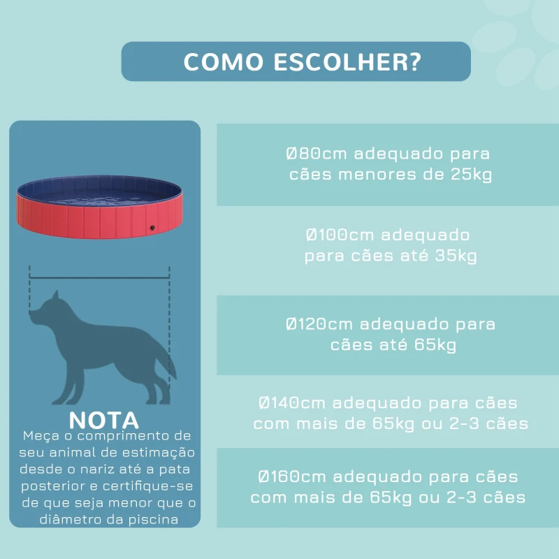 PawHut Piscina Dobrável para Cães Ø160x30 cm Banheira Portátil para Animais de Estimação Antiderrapante PVC Múltiplos Usos Interiores e Exteriores Vermelho