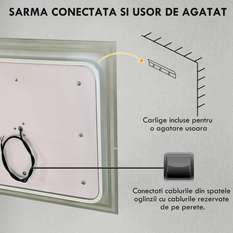 kleankin Oglinda de Baie cu Lumini LED, 90x70cm