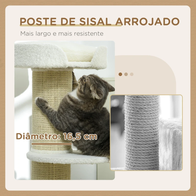 PawHut Arranhador para Gatos Altura 91 cm de 3 Níveis com Ninho Plataforma e Poste de Sisal 45x45x91 cm Creme