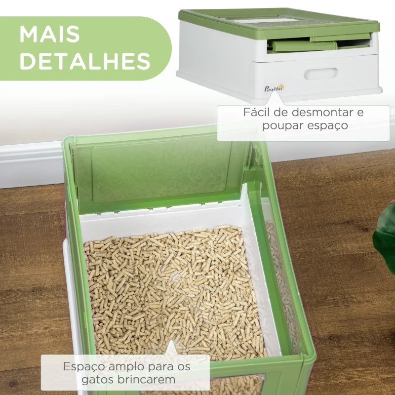 PawHut Caixa de Areia para Gatos Dobrável Caixa de Areia para Gatos Fechada com Bandeja Removível 47,5x35,5x36,7cm Verde Claro