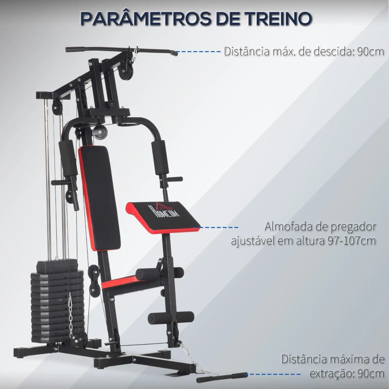 HOMCOM Máquina Multi Estação Máquina de Musculação com Placas de Peso de 65 kg para Treino de Corpo e Força 135x103x210 cm Preto