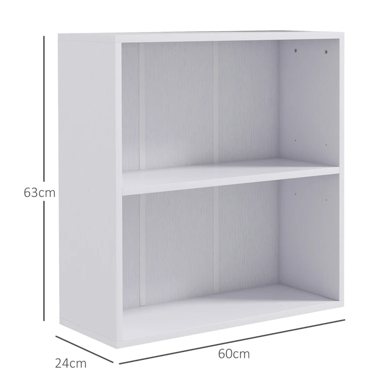 HOMCOM 2 Tier Bookshelf, Low Bookcase with Adjustable Shelf, 2 Compartments for Home Office, Living Room, Study, White