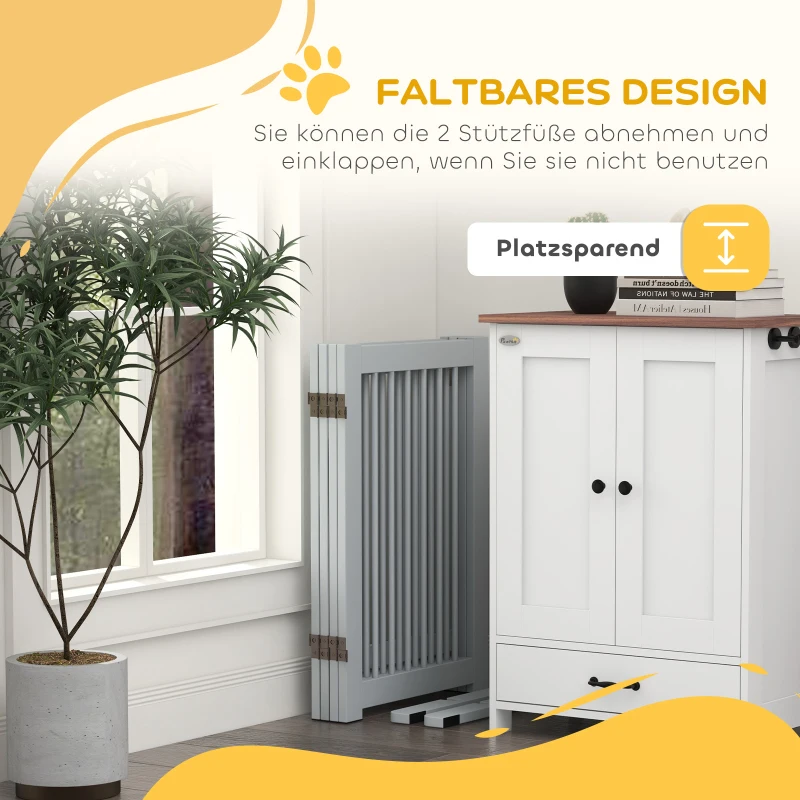 PawHut Vrijstaand Hondenhek, 4 Paneel, Flexibel, Grenenhout, 204L x 36B x 75H cm, Lichtgrijs