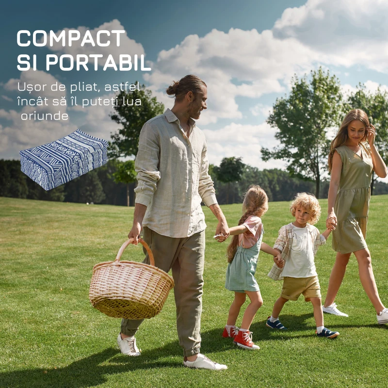 Outsunny Covor pentru Exterior 182x274 cm Reversibil, Covor Pliabil din Polipropilen 310 g/m² Albastru si Alb