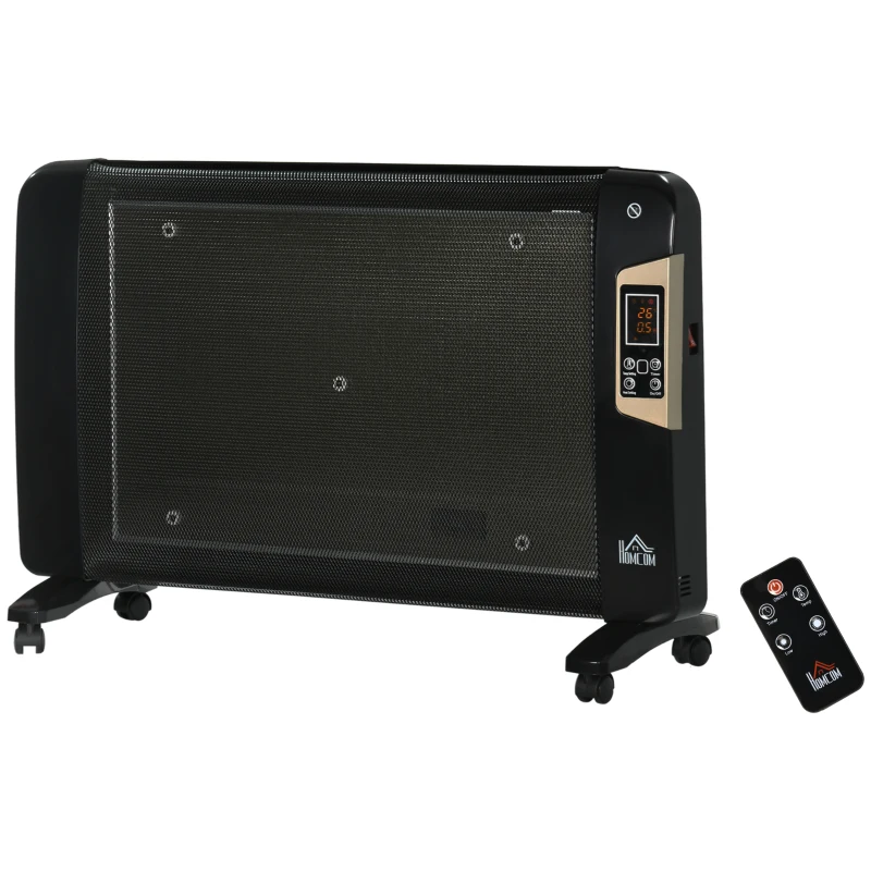 HOMCOM Mica Electric Space Heater, Portable Heater for Home with 2 Heat Settings, Living Room, Study, Garage, Adjustable Temperature 18-30°C, 1000W/2000W, Black