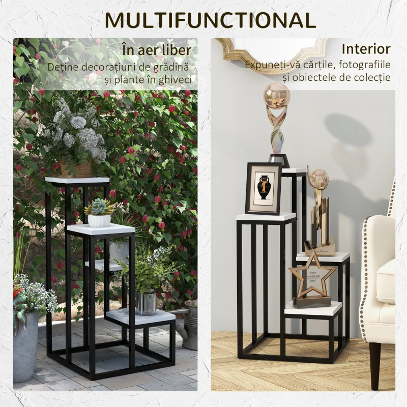 Outsunny Suport de Flori pe 4 Niveluri, Raft de Colt pentru Plante, Suport pentru Ghivece, 34x34x70 cm, Negru