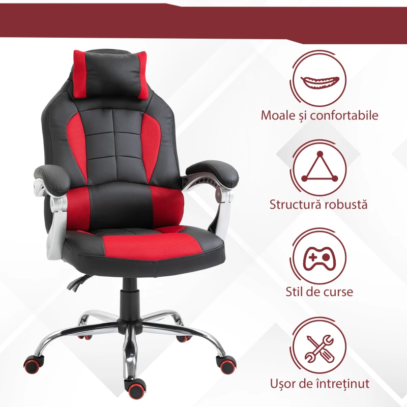 HOMCOM Scaun gaming ergonomic, scaun pentru jocuri, rosu si negru