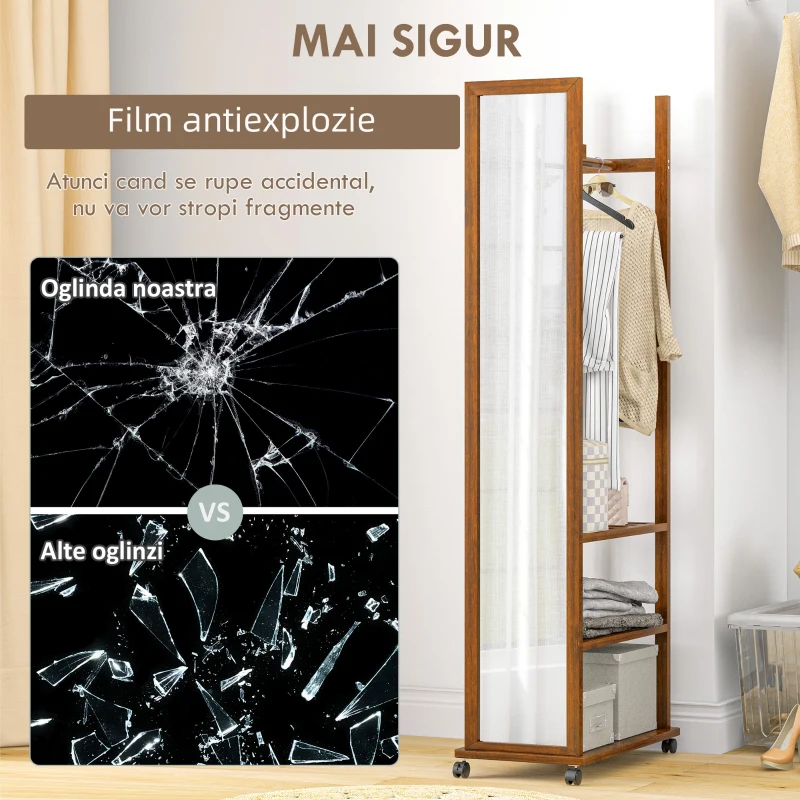 HOMCOM Oglinda De Sine Statatoare, Rulanta, Nuc