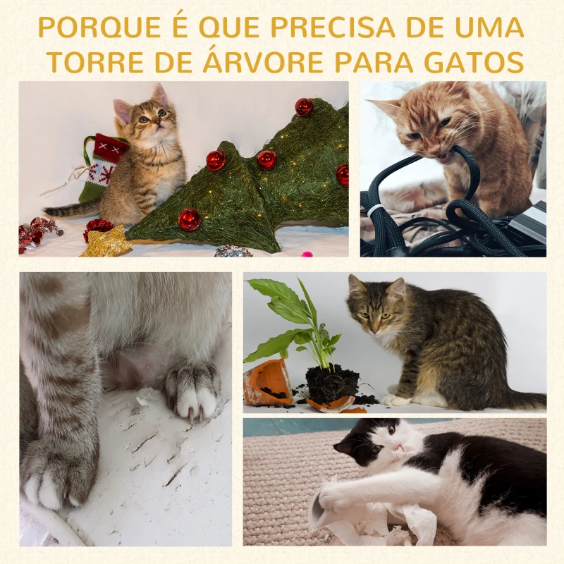 PawHut Arranhador para Gatos Altura 91 cm de 3 Níveis com Ninho Plataforma e Poste de Sisal 45x45x91 cm Cinza