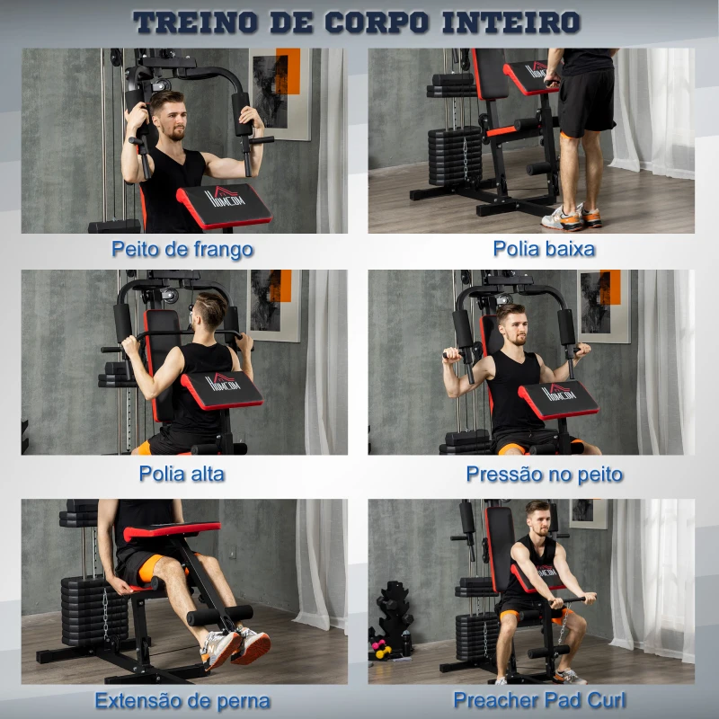 HOMCOM Máquina Multi Estação Máquina de Musculação com Placas de Peso de 65 kg para Treino de Corpo e Força 135x103x210 cm Preto