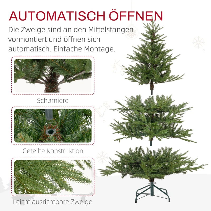 HOMCOM Kerstboom 150 cm, realistisch uiterlijk, snel op te zetten, inclusief standaard, brandveilig kunststof
