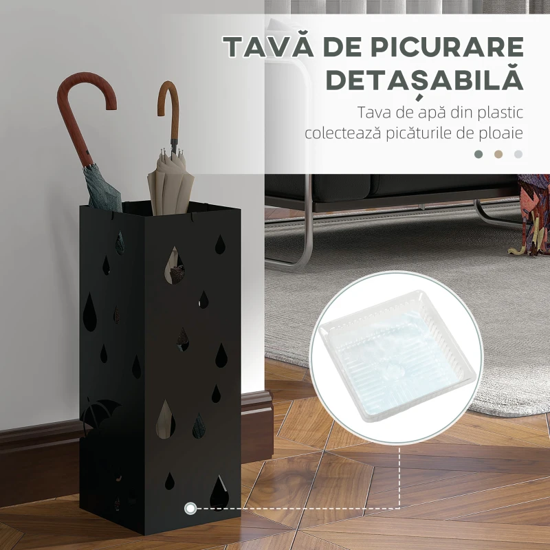 HOMCOM Suport pentru hol din Otel pentru Umbrele Negru