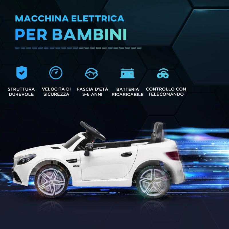 AIYAPLAY Macchina Elettrica per Bambini Licenza Mercedes SLC 300 con Telecomando, in PP e Metallo, 107x62.5x44 cm, Bianco