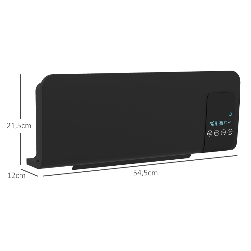 HOMCOM Aquecedor Elétrico de Parede 1000W/2000W 54,5x12x21,5 cm Preto