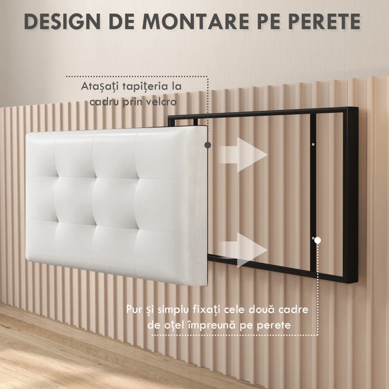 HOMCOM Tablie Tapițată pentru Dormitor cu Țesătură din Tehnologie, Tablie de Pat Montată pe Perete, 180x8x56 cm, Gri Deschis