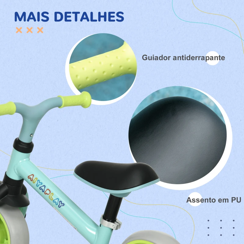 AIYAPLAY Bicicleta sem Pedais para Crianças de 18-48 Meses Bicicleta de Equilíbrio com Assento Ajustável em Altura 66,5x34x47 cm Verde