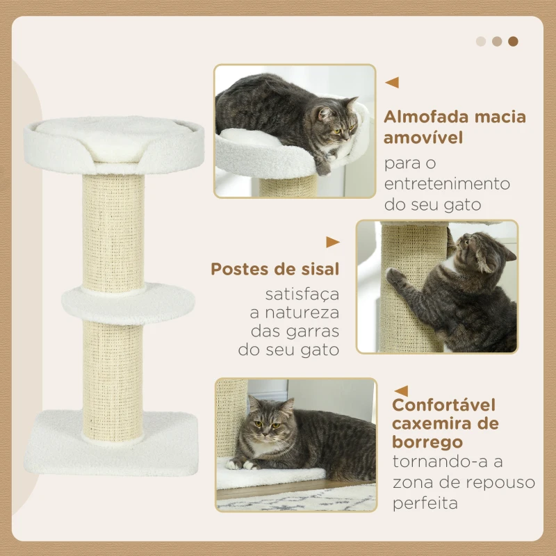 PawHut Arranhador para Gatos Altura 91 cm de 3 Níveis com Ninho Plataforma e Poste de Sisal 45x45x91 cm Creme