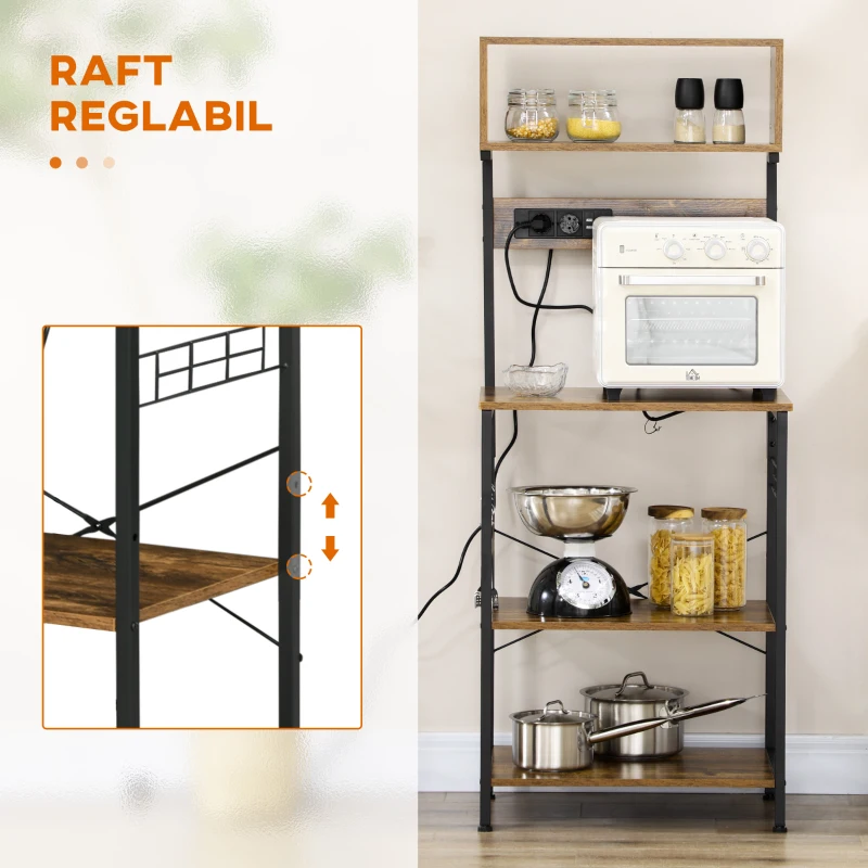 HOMCOM Raft Bucatarie cu Prize – Dulap Multifunctional pentru Microunde