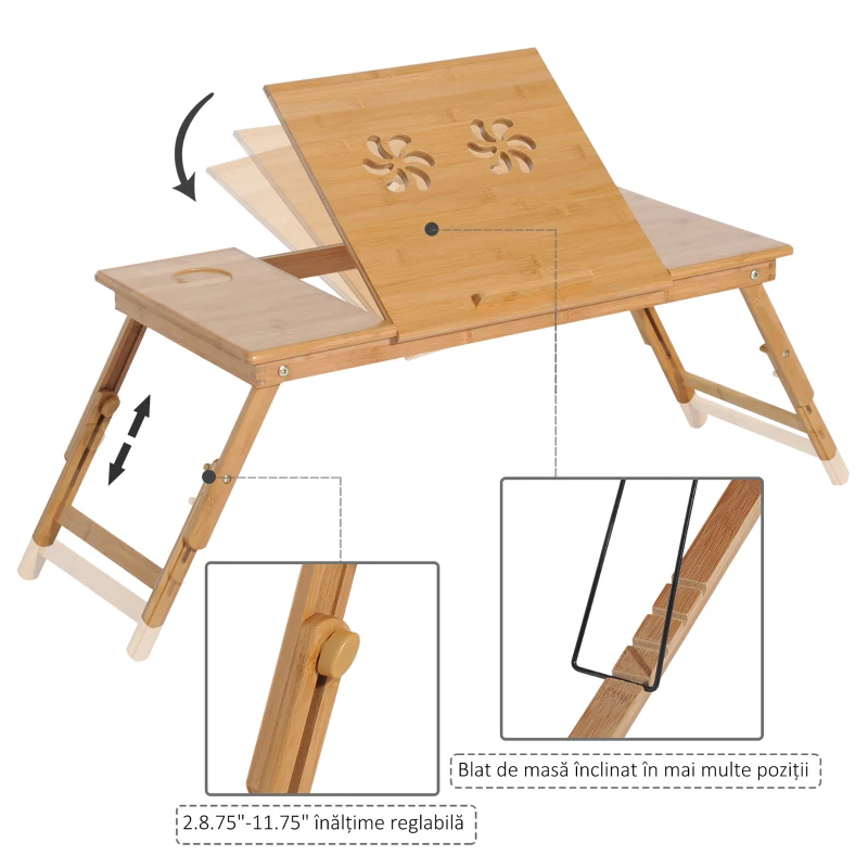HOMCOM Masuta de Pat pentru PC Pliabila, Suport pentru PC Reglabi