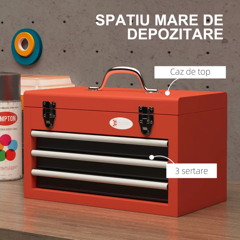 DURHAND Cutie pentru scule cu 3 sertare, Rosu